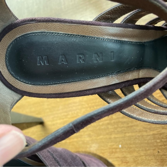 Marni Strappy Suede Purple Brown Platform Heels Peep Toe T-Strap size 40/US 10 - Picture 15 of 16
